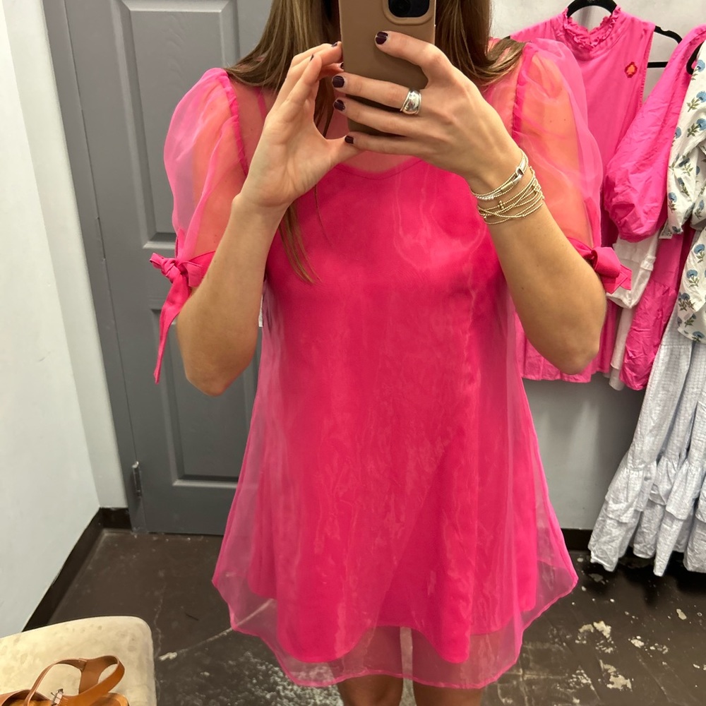 Hot Pink Crosby by Mollie Burch Sheer Dress w/ Slip